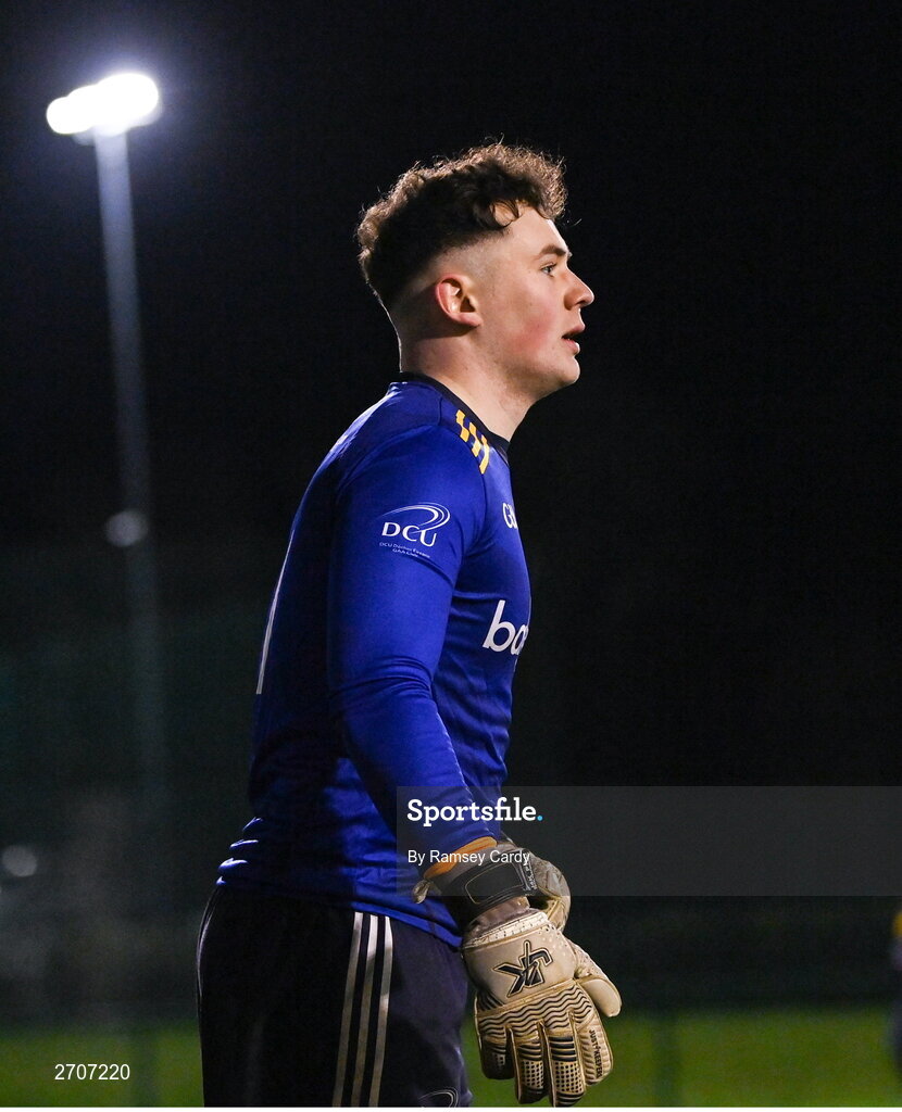 9 January 2024; DCU goalkeeper Cian McGuinness during the Electric Ireland Higher Education GAA Sigerson Cup Round 1 match between Queens University Belfast and DCU at The Dub at Queen’s Sport in Belfast. Photo by Ramsey Cardy/Sportsfile