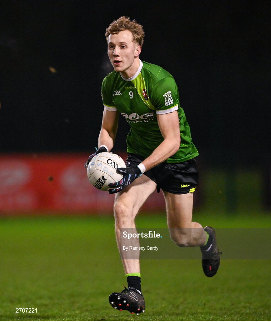 9 January 2024; Cathal Hynds of Queens during the Electric Ireland Higher Education GAA Sigerson Cup Round 1 match between Queens University Belfast and DCU at The Dub at Queen’s Sport in Belfast. Photo by Ramsey Cardy/Sportsfile