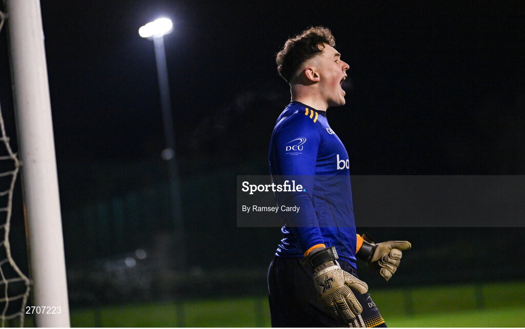 9 January 2024; DCU goalkeeper Cian McGuinness during the Electric Ireland Higher Education GAA Sigerson Cup Round 1 match between Queens University Belfast and DCU at The Dub at Queen’s Sport in Belfast. Photo by Ramsey Cardy/Sportsfile