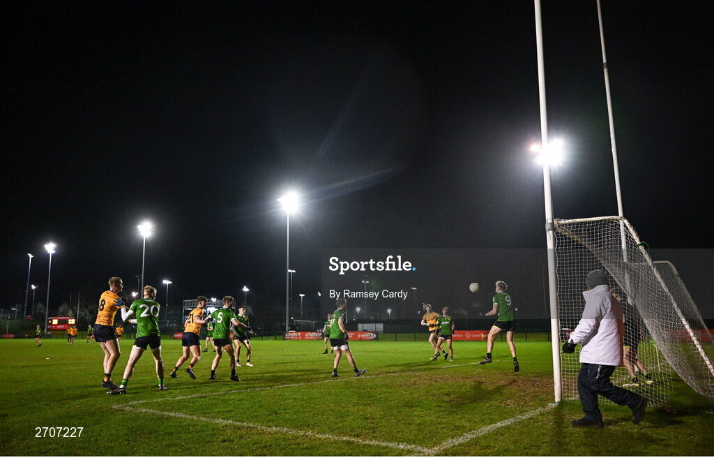 9 January 2024; A general view of action during the Electric Ireland Higher Education GAA Sigerson Cup Round 1 match between Queens University Belfast and DCU at The Dub at Queen’s Sport in Belfast. Photo by Ramsey Cardy/Sportsfile