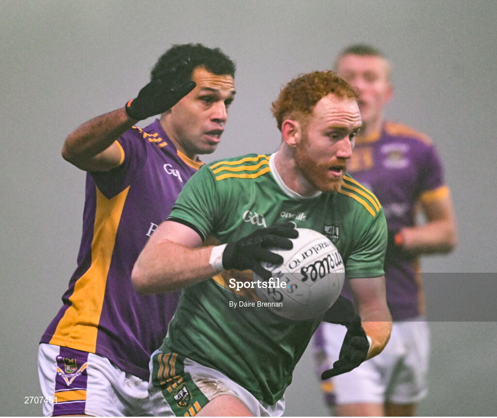 7 January 2024; Conor Glass of Glen in action against Craig Dias of Kilmacud Crokes during the AIB GAA Football All-Ireland Senior Club Championship semi-final match between Kilmacud Crokes of Dublin, and Glen of Derry, at Páirc Esler in Newry, Down. Photo by Daire Brennan/Sportsfile