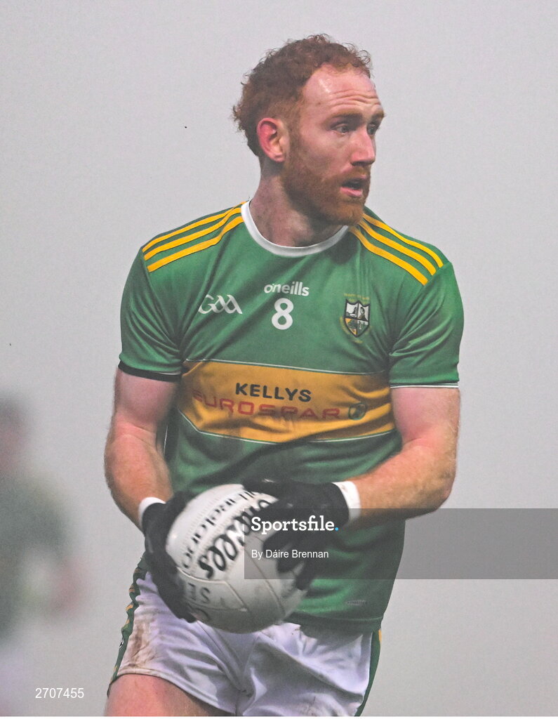 7 January 2024; Conor Glass of Glen during the AIB GAA Football All-Ireland Senior Club Championship semi-final match between Kilmacud Crokes of Dublin, and Glen of Derry, at Páirc Esler in Newry, Down. Photo by Daire Brennan/Sportsfile