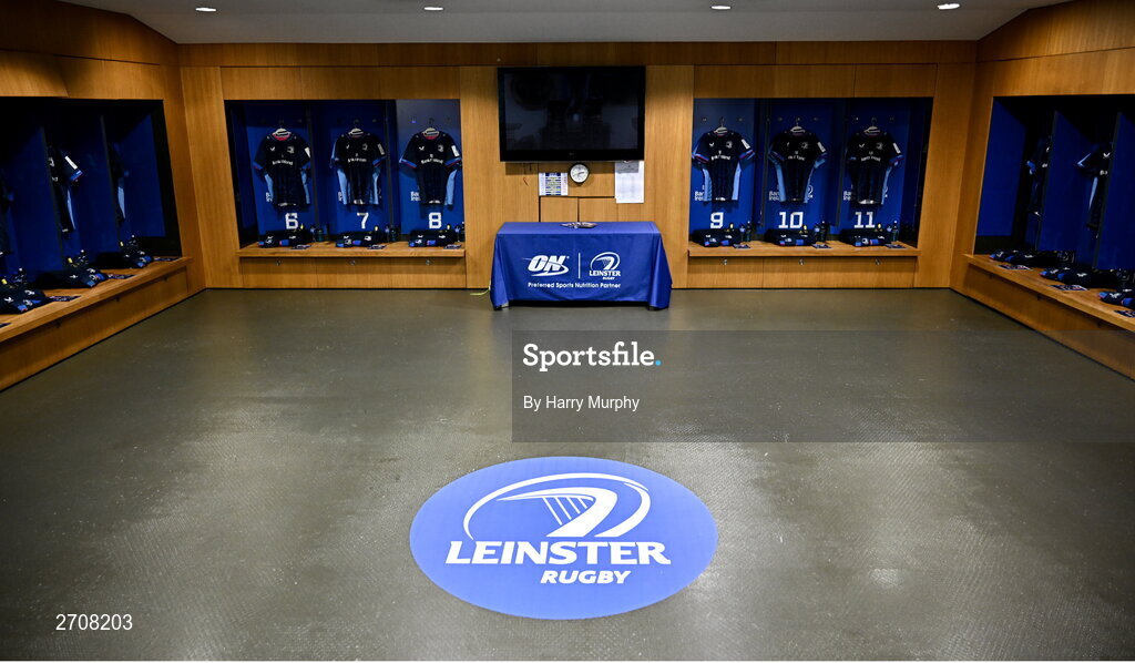 13 January 2024; A general view inside the Leinster dressing room before the Investec Champions Cup Pool 4 Round 3 match between Leinster and Stade Francais at the Aviva Stadium in Dublin. Photo by Harry Murphy/Sportsfile