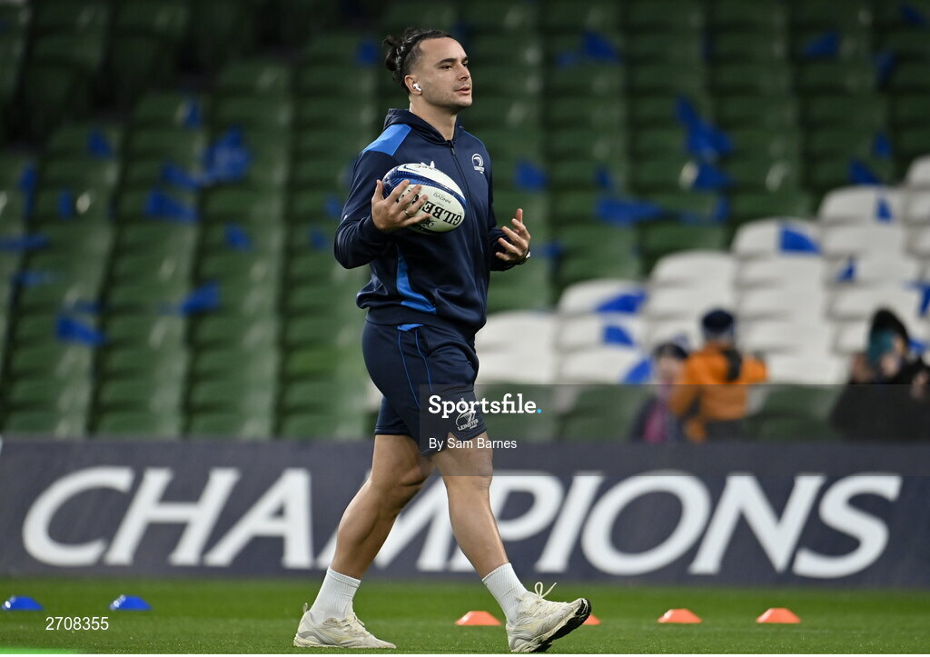 13 January 2024; James Lowe of Leinster walks the pitch before the Investec Champions Cup Pool 4 Round 3 match between Leinster and Stade Francais at the Aviva Stadium in Dublin. Photo by Sam Barnes/Sportsfile