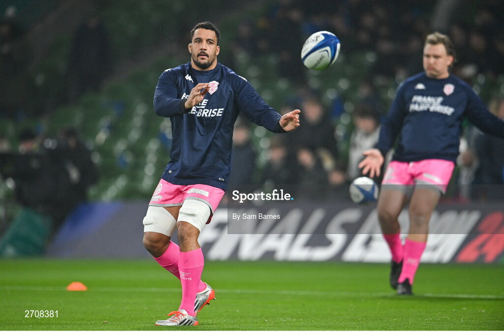 13 January 2024; Giovanni Habel-Kuffner of Stade Francais warms up before the Investec Champions Cup Pool 4 Round 3 match between Leinster and Stade Francais at the Aviva Stadium in Dublin. Photo by Sam Barnes/Sportsfile