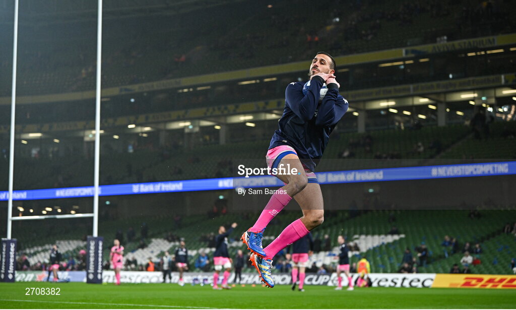 13 January 2024; Kylan Hamdaoui of Stade Francais warms up before the Investec Champions Cup Pool 4 Round 3 match between Leinster and Stade Francais at the Aviva Stadium in Dublin. Photo by Sam Barnes/Sportsfile