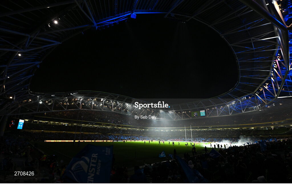 13 January 2024; A general view inside the stadium before the Investec Champions Cup Pool 4 Round 3 match between Leinster and Stade Francais at the Aviva Stadium in Dublin. Photo by Seb Daly/Sportsfile