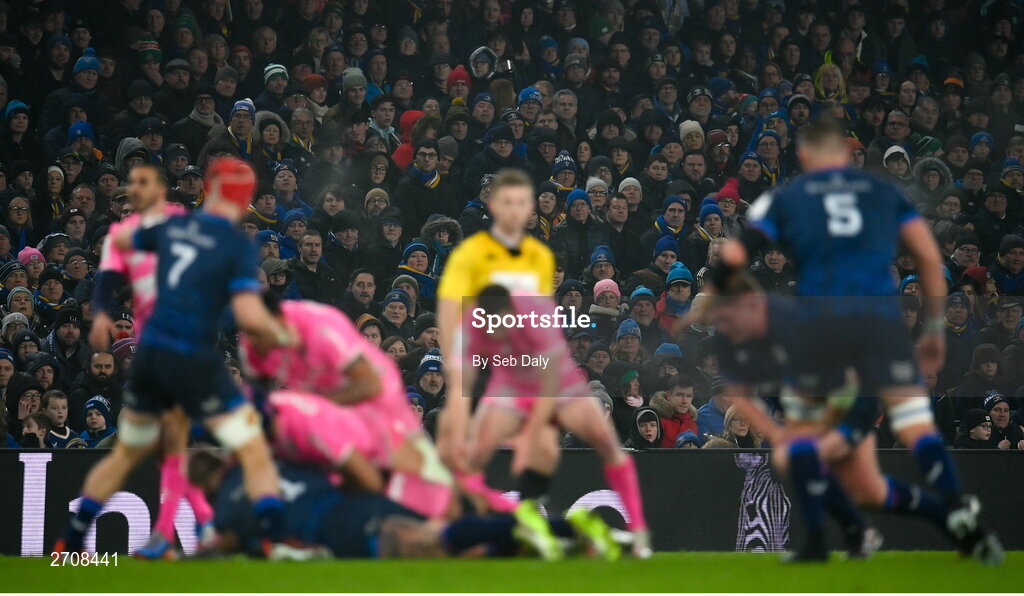 13 January 2024; Spectators during the Investec Champions Cup Pool 4 Round 3 match between Leinster and Stade Francais at the Aviva Stadium in Dublin. Photo by Seb Daly/Sportsfile