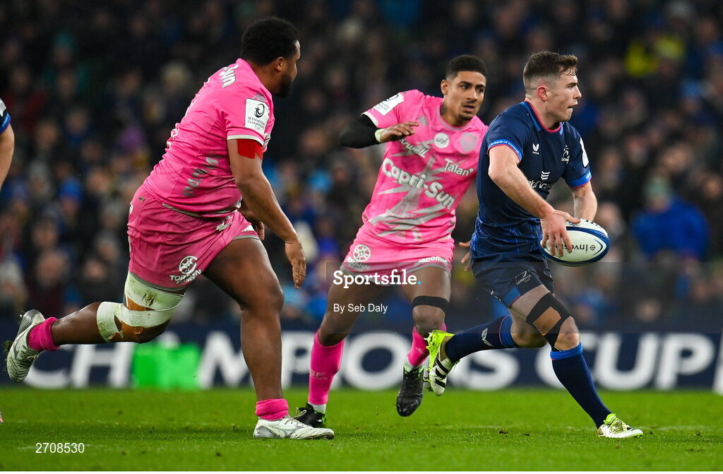 13 January 2024; Luke McGrath of Leinster during the Investec Champions Cup Pool 4 Round 3 match between Leinster and Stade Francais at the Aviva Stadium in Dublin. Photo by Seb Daly/Sportsfile
