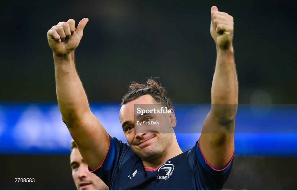 13 January 2024; James Lowe of Leinster after his side's victory in the Investec Champions Cup Pool 4 Round 3 match between Leinster and Stade Francais at the Aviva Stadium in Dublin. Photo by Seb Daly/Sportsfile