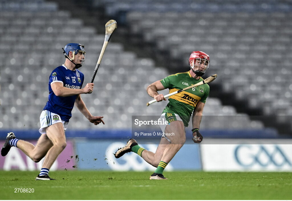 13 January 2024; Colm Spillane of Castlelyons in action against Stephen Donnelly of Thomastown during the AIB GAA Hurling All-Ireland Intermediate Club Championship final match between Castlelyons of Cork and Thomastown of Kilkenny at Croke Park in Dublin. Photo by Piaras Ó Mídheach/Sportsfile