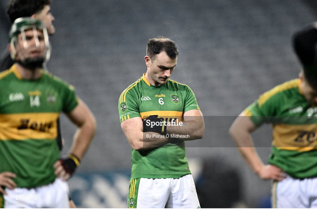 13 January 2024; Castlelyons captain Colm Spillane after his side's defeat in the AIB GAA Hurling All-Ireland Intermediate Club Championship final match between Castlelyons of Cork and Thomastown of Kilkenny at Croke Park in Dublin. Photo by Piaras Ó Mídheach/Sportsfile