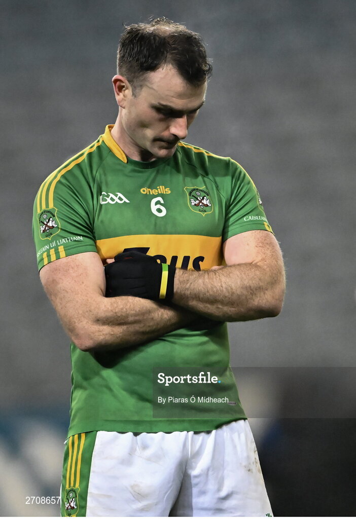 13 January 2024; Castlelyons captain Colm Spillane after his side's defeat in the AIB GAA Hurling All-Ireland Intermediate Club Championship final match between Castlelyons of Cork and Thomastown of Kilkenny at Croke Park in Dublin. Photo by Piaras Ó Mídheach/Sportsfile