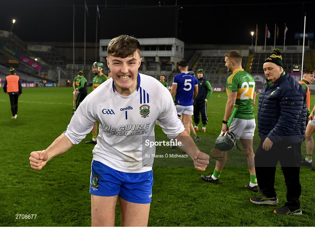 13 January 2024; Thomastown goalkeeper Diarmuid Galway celebrates after his side's victory in the AIB GAA Hurling All-Ireland Intermediate Club Championship final match between Castlelyons of Cork and Thomastown of Kilkenny at Croke Park in Dublin. Photo by Piaras Ó Mídheach/Sportsfile
