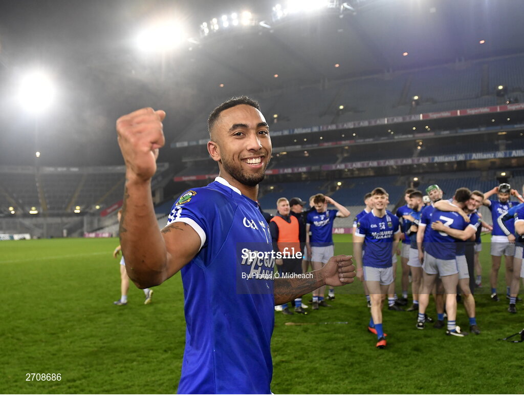 13 January 2024; Zach Bay Hammond of Thomastown celebrates after his side's victory in the AIB GAA Hurling All-Ireland Intermediate Club Championship final match between Castlelyons of Cork and Thomastown of Kilkenny at Croke Park in Dublin. Photo by Piaras Ó Mídheach/Sportsfile