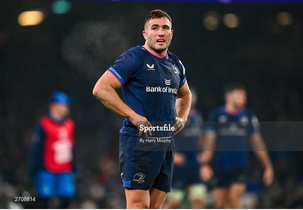 13 January 2024; Jordan Larmour of Leinster during the Investec Champions Cup Pool 4 Round 3 match between Leinster and Stade Francais at the Aviva Stadium in Dublin. Photo by Harry Murphy/Sportsfile