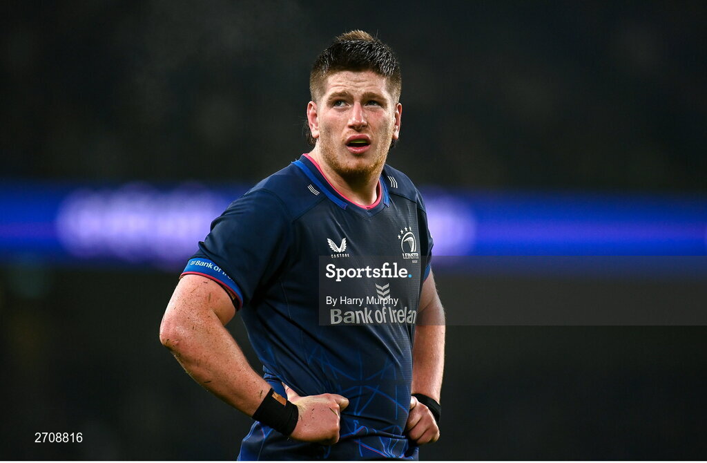 13 January 2024; Joe McCarthy of Leinster during the Investec Champions Cup Pool 4 Round 3 match between Leinster and Stade Francais at the Aviva Stadium in Dublin. Photo by Harry Murphy/Sportsfile