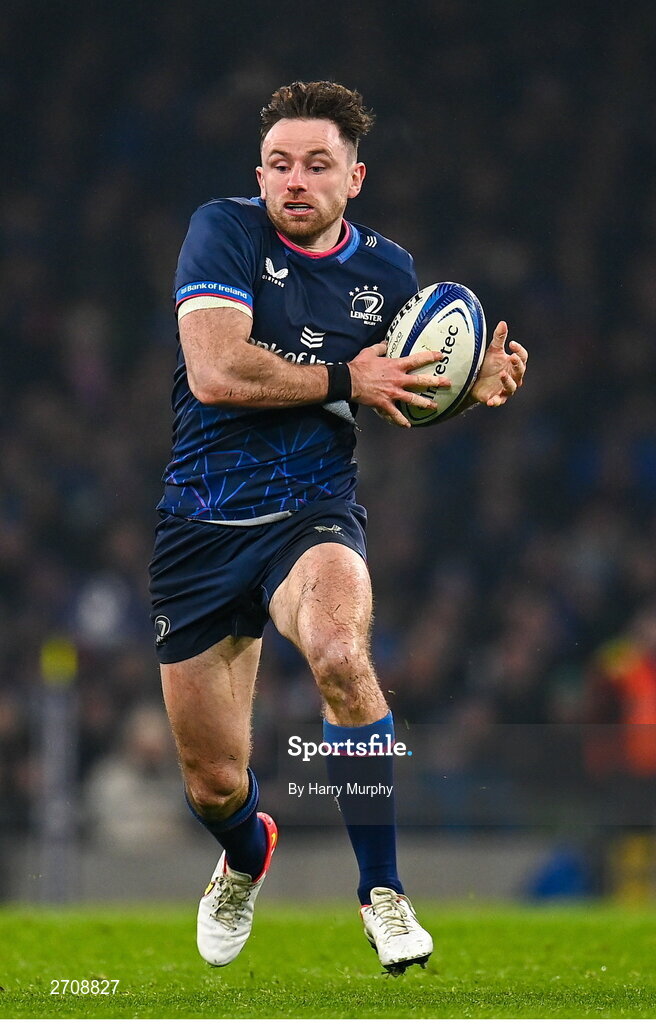 13 January 2024; Hugo Keenan of Leinster during the Investec Champions Cup Pool 4 Round 3 match between Leinster and Stade Francais at the Aviva Stadium in Dublin. Photo by Harry Murphy/Sportsfile