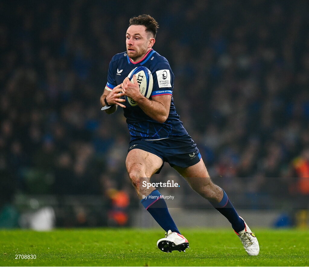 13 January 2024; Hugo Keenan of Leinster during the Investec Champions Cup Pool 4 Round 3 match between Leinster and Stade Francais at the Aviva Stadium in Dublin. Photo by Harry Murphy/Sportsfile
