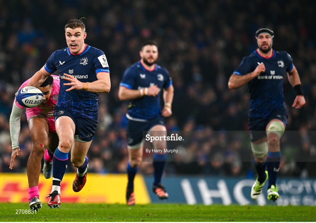 13 January 2024; Garry Ringrose of Leinster during the Investec Champions Cup Pool 4 Round 3 match between Leinster and Stade Francais at the Aviva Stadium in Dublin. Photo by Harry Murphy/Sportsfile