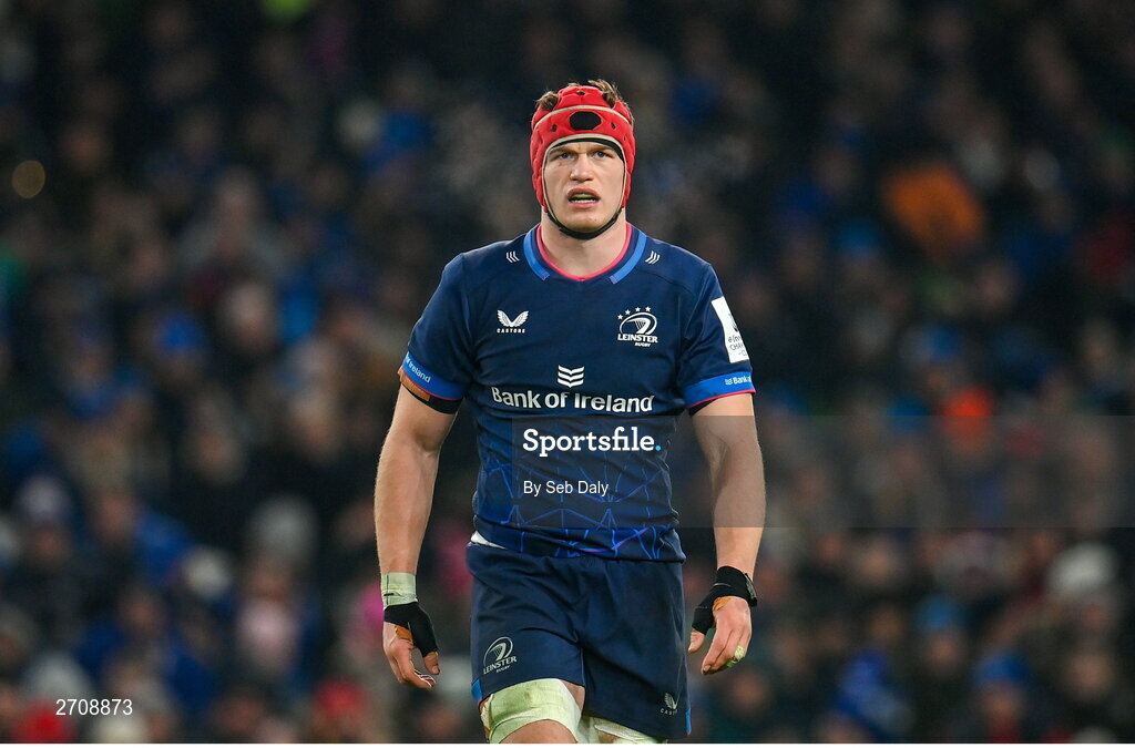 13 January 2024; Josh van der Flier of Leinster during the Investec Champions Cup Pool 4 Round 3 match between Leinster and Stade Francais at the Aviva Stadium in Dublin. Photo by Seb Daly/Sportsfile