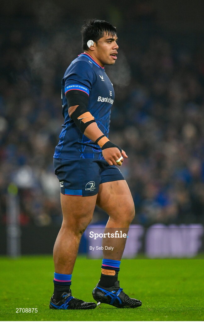 13 January 2024; Michael Ala'alatoa of Leinster during the Investec Champions Cup Pool 4 Round 3 match between Leinster and Stade Francais at the Aviva Stadium in Dublin. Photo by Seb Daly/Sportsfile