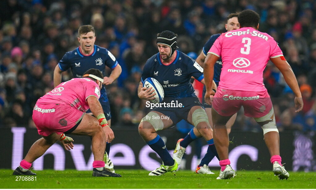 13 January 2024; Caelan Doris of Leinster during the Investec Champions Cup Pool 4 Round 3 match between Leinster and Stade Francais at the Aviva Stadium in Dublin. Photo by Seb Daly/Sportsfile