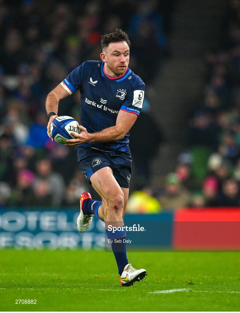 13 January 2024; Hugo Keenan of Leinster during the Investec Champions Cup Pool 4 Round 3 match between Leinster and Stade Francais at the Aviva Stadium in Dublin. Photo by Seb Daly/Sportsfile
