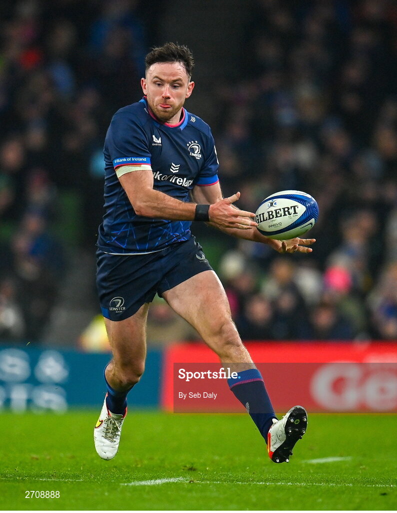 13 January 2024; Hugo Keenan of Leinster during the Investec Champions Cup Pool 4 Round 3 match between Leinster and Stade Francais at the Aviva Stadium in Dublin. Photo by Seb Daly/Sportsfile