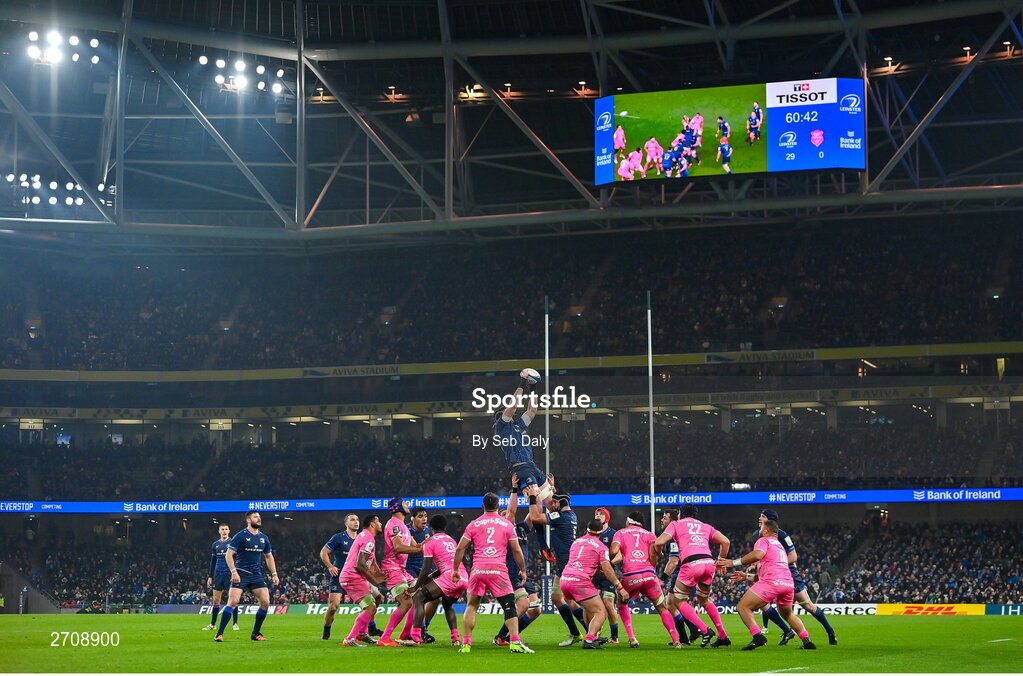 13 January 2024; A general view of a line-out during the Investec Champions Cup Pool 4 Round 3 match between Leinster and Stade Francais at the Aviva Stadium in Dublin. Photo by Seb Daly/Sportsfile