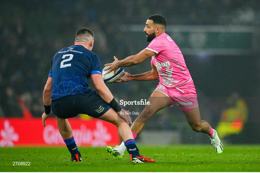 13 January 2024; Zack Henry of Stade Francais during the Investec Champions Cup Pool 4 Round 3 match between Leinster and Stade Francais at the Aviva Stadium in Dublin. Photo by Seb Daly/Sportsfile