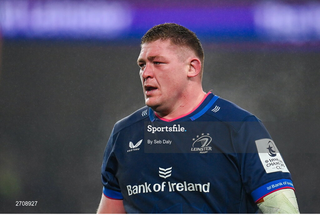 13 January 2024; Tadhg Furlong of Leinster during the Investec Champions Cup Pool 4 Round 3 match between Leinster and Stade Francais at the Aviva Stadium in Dublin. Photo by Seb Daly/Sportsfile