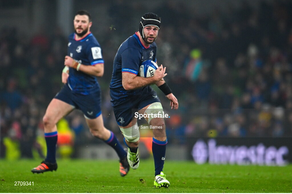13 January 2024; Caelan Doris of Leinster during the Investec Champions Cup Pool 4 Round 3 match between Leinster and Stade Francais at the Aviva Stadium in Dublin. Photo by Sam Barnes/Sportsfile