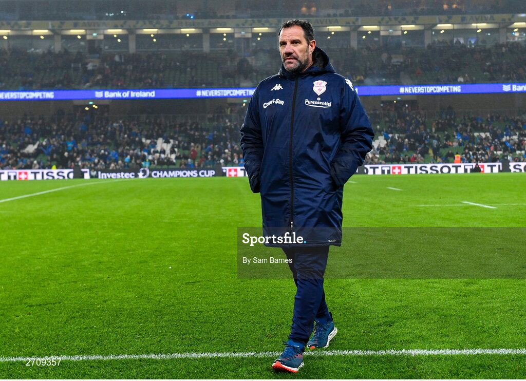 13 January 2024; Stade Francais head coach Laurent Labit during the Investec Champions Cup Pool 4 Round 3 match between Leinster and Stade Francais at the Aviva Stadium in Dublin. Photo by Sam Barnes/Sportsfile