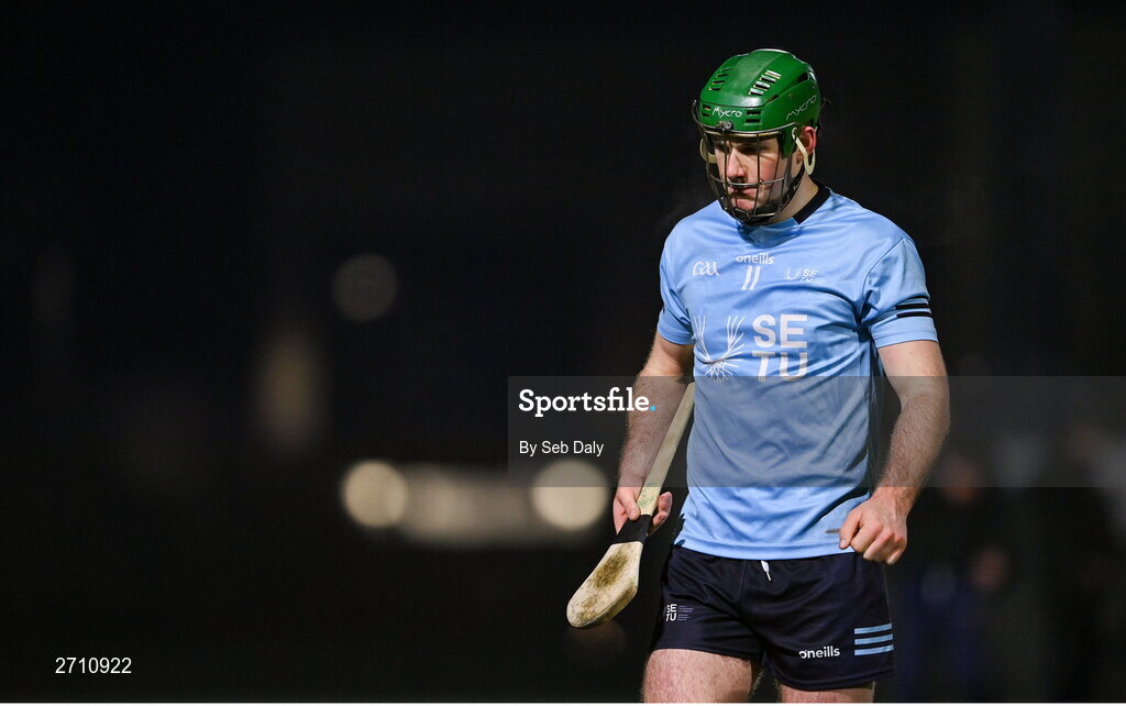 18 January 2024; Eoin Cody of SETU Carlow after his side's defeat in the Electric Ireland Higher Education GAA Fitzgibbon Cup Round 1 match between SETU Carlow and University of Galway at SETU Carlow Sport Complex in Carlow. Photo by Seb Daly/Sportsfile