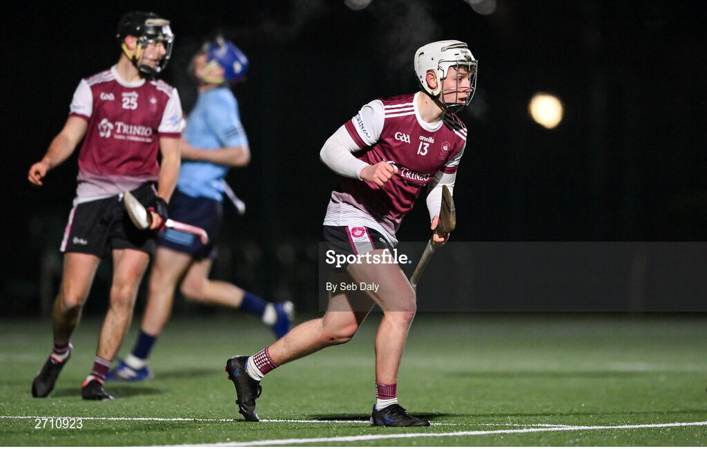18 January 2024; Colm Molloy of University of Galway after scoring his side's third goal during the Electric Ireland Higher Education GAA Fitzgibbon Cup Round 1 match between SETU Carlow and University of Galway at SETU Carlow Sport Complex in Carlow. Photo by Seb Daly/Sportsfile