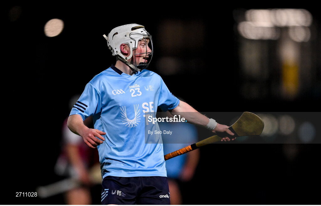 18 January 2024; Eric English of SETU Carlow during the Electric Ireland Higher Education GAA Fitzgibbon Cup Round 1 match between SETU Carlow and University of Galway at SETU Carlow Sport Complex in Carlow. Photo by Seb Daly/Sportsfile