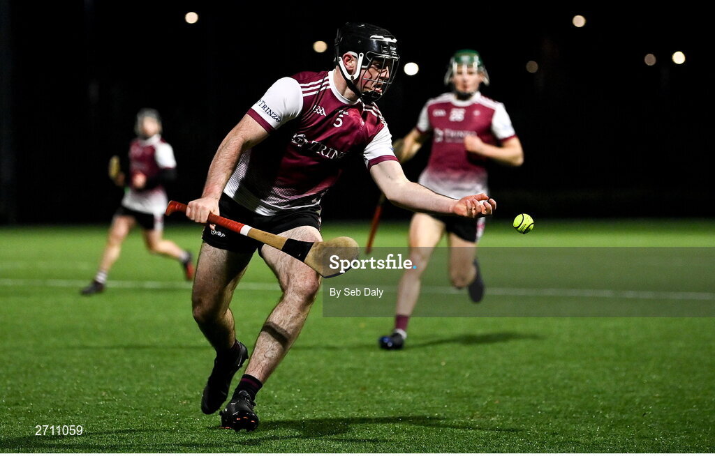 18 January 2024; Patrick Burke of University of Galway during the Electric Ireland Higher Education GAA Fitzgibbon Cup Round 1 match between SETU Carlow and University of Galway at SETU Carlow Sport Complex in Carlow. Photo by Seb Daly/Sportsfile