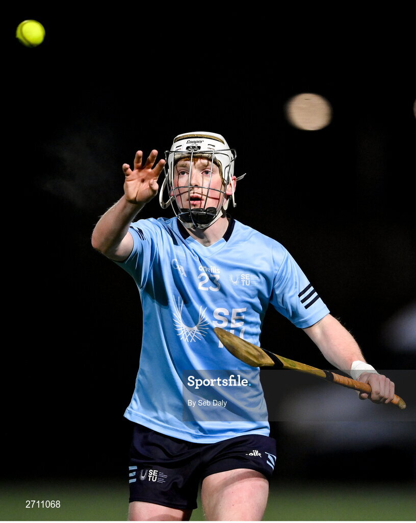 18 January 2024; Eric English of SETU Carlow during the Electric Ireland Higher Education GAA Fitzgibbon Cup Round 1 match between SETU Carlow and University of Galway at SETU Carlow Sport Complex in Carlow. Photo by Seb Daly/Sportsfile