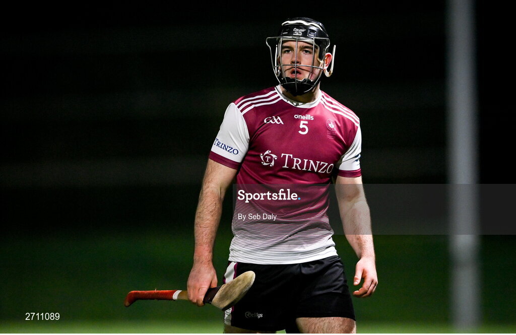 18 January 2024; Patrick Burke of University of Galway during the Electric Ireland Higher Education GAA Fitzgibbon Cup Round 1 match between SETU Carlow and University of Galway at SETU Carlow Sport Complex in Carlow. Photo by Seb Daly/Sportsfile