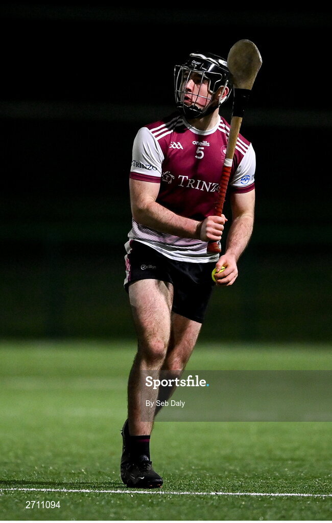 18 January 2024; Patrick Burke of University of Galway during the Electric Ireland Higher Education GAA Fitzgibbon Cup Round 1 match between SETU Carlow and University of Galway at SETU Carlow Sport Complex in Carlow. Photo by Seb Daly/Sportsfile