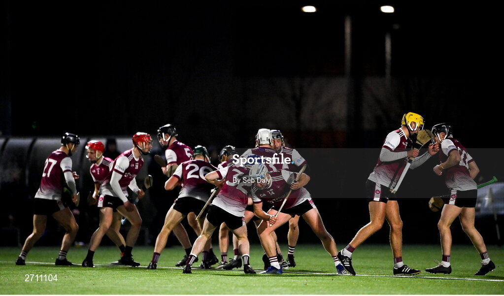 18 January 2024; University of Galway players during the Electric Ireland Higher Education GAA Fitzgibbon Cup Round 1 match between SETU Carlow and University of Galway at SETU Carlow Sport Complex in Carlow. Photo by Seb Daly/Sportsfile