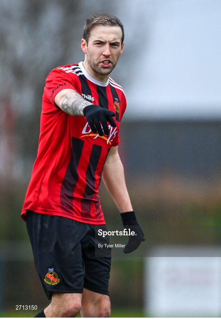 21 January 2024; Karl Sheppard of Malahide United AFC during the PTSB Leinster Senior Cup Group A match between Malahide United and Dundalk at Gannon Park in Malahide, Dublin. Photo by Tyler Miller/Sportsfile