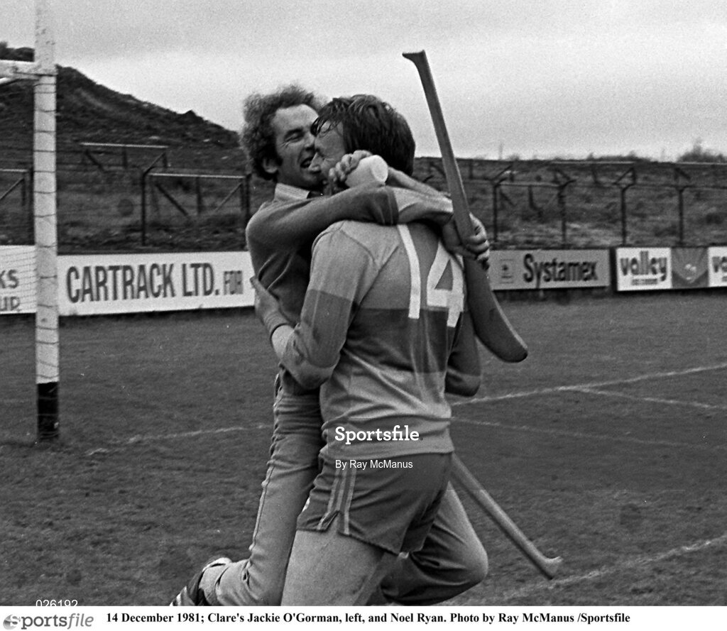 14 December 1981; Clare's Jackie O'Gorman, left, and Noel Ryan. Photo by Ray McManus /Sportsfile