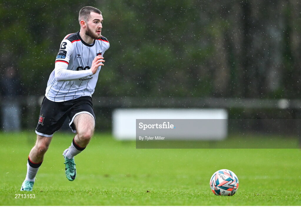 21 January 2024; Robert Mahon of Dundalk during the PTSB Leinster Senior Cup Group A match between Malahide United and Dundalk at Gannon Park in Malahide, Dublin. Photo by Tyler Miller/Sportsfile