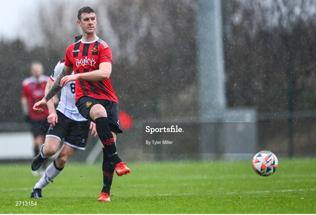 21 January 2024; Shane Carthy of Malahide United AFC during the PTSB Leinster Senior Cup Group A match between Malahide United and Dundalk at Gannon Park in Malahide, Dublin. Photo by Tyler Miller/Sportsfile