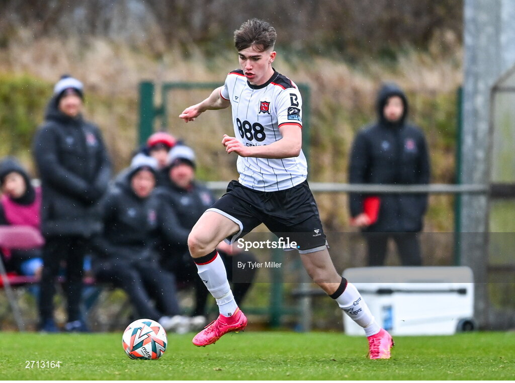 21 January 2024; Eoin Kenny of Dundalk during the PTSB Leinster Senior Cup Group A match between Malahide United and Dundalk at Gannon Park in Malahide, Dublin. Photo by Tyler Miller/Sportsfile