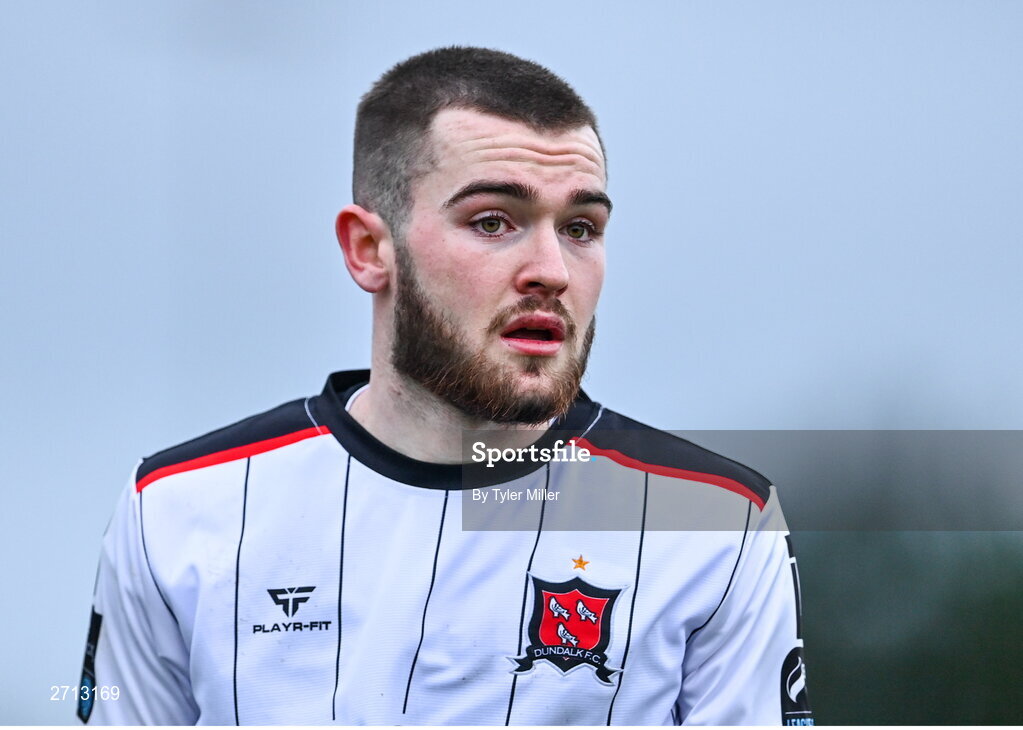 21 January 2024; Robert Mahon of Dundalk during the PTSB Leinster Senior Cup Group A match between Malahide United and Dundalk at Gannon Park in Malahide, Dublin. Photo by Tyler Miller/Sportsfile