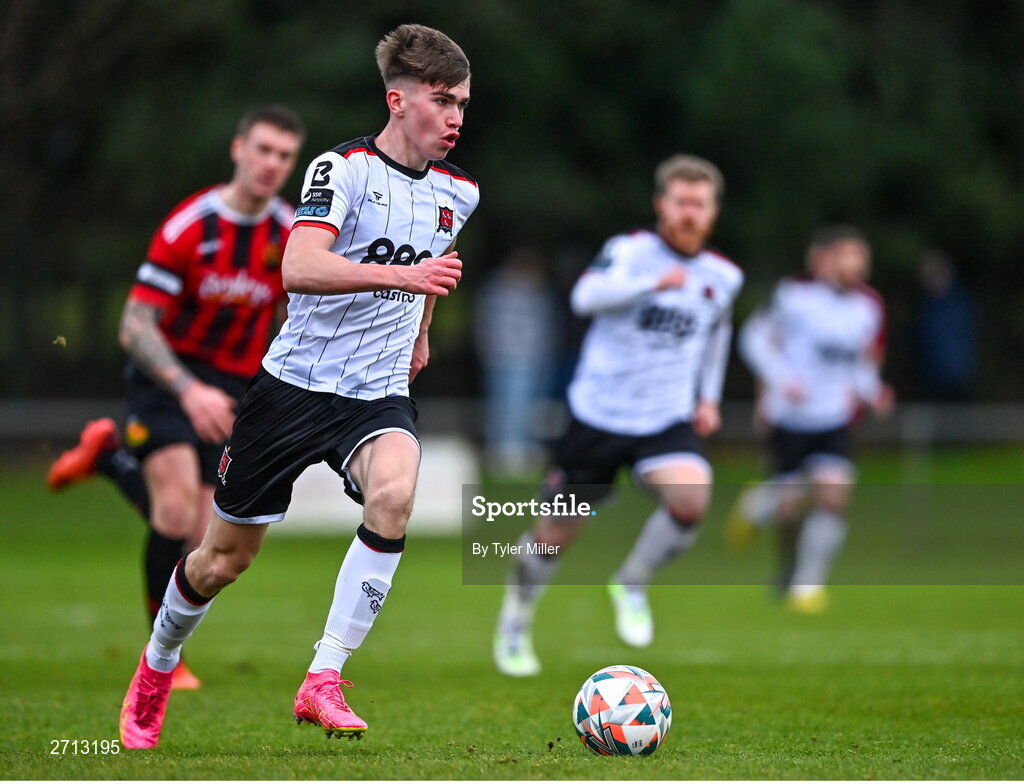 21 January 2024; Eoin Kenny of Dundalk during the PTSB Leinster Senior Cup Group A match between Malahide United and Dundalk at Gannon Park in Malahide, Dublin. Photo by Tyler Miller/Sportsfile
