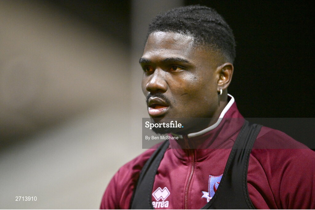 22 January 2024; Frantz Pierrot of Drogheda United before the PTSB Leinster Senior Cup Group A match between Drogheda United and Bohemians at Weaver's Park in Drogheda, Louth. Photo by Ben McShane/Sportsfile